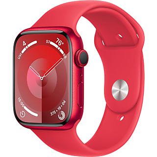 APPLE Watch Series 9 (GPS, Alu) 45 mm - Smartwatch (S/M 140-190 mm, Fluorelastomer, (PRODUCT)RED/(PRODUCT)RED)