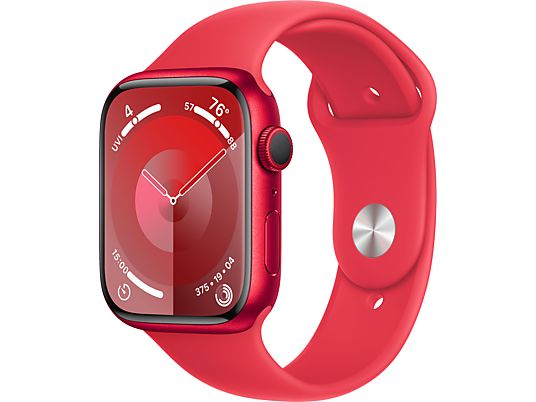 APPLE Watch Series 9 (GPS, Alu) 45 mm - Smartwatch (M/L 160-210 mm, Fluorelastomer, (PRODUCT)RED/(PRODUCT)RED)