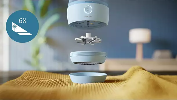 Egy Philips szövetborotva robbantott ábrája, amely a részeit és alkatrészeit mutatja.