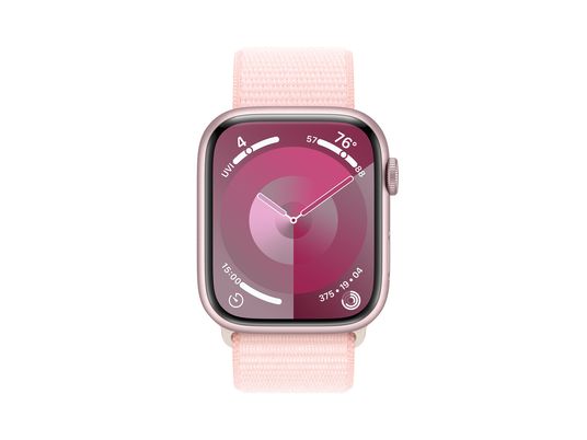 APPLE Watch Series 9 (GPS, Alu) 45 mm - Smartwatch (Stufenlos verstellbar, Textil (Carbon Neutral), Rosé/Hellrosa)