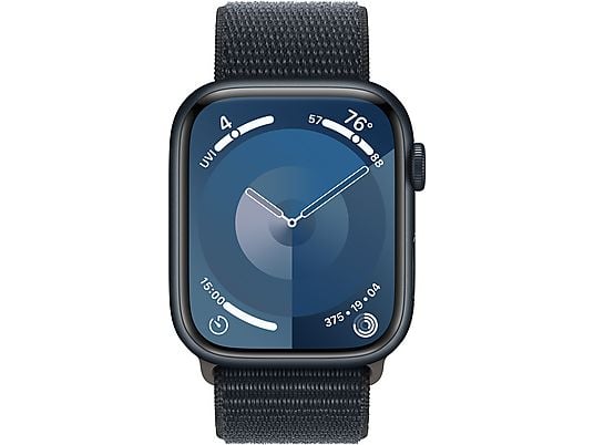 APPLE Watch Series 9 (GPS, Alu) 45 mm - Smartwatch (Stufenlos verstellbar, Textil (Carbon Neutral), Mitternacht/Mitternacht)