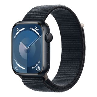 APPLE Watch Series 9 (GPS, Alu) 45 mm - Smartwatch (Stufenlos verstellbar, Textil (Carbon Neutral), Mitternacht/Mitternacht)