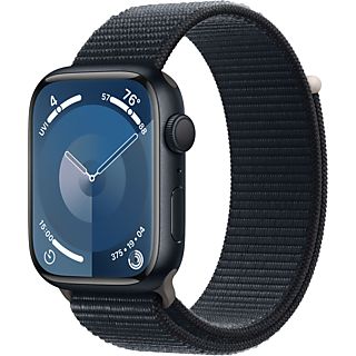 APPLE Watch Series 9 (GPS, Alu) 45 mm - Smartwatch (Stufenlos verstellbar, Textil (Carbon Neutral), Mitternacht/Mitternacht)