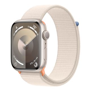 APPLE Watch Series 9 (GPS, Alu) 45 mm - Smartwatch (Réglable en continu, Textile (Carbon Neutral), Étoile polaire/Étoile polaire)