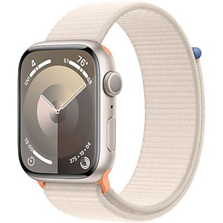 APPLE Watch Series 9 (GPS, alluminio) 45 mm - Smartwatch (regolazione continua, tessuto (carbon neutral), galassia/galassia)