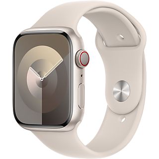 APPLE Watch Series 9 (GPS + Cellular, alluminio) 45 mm - Smartwatch (S/M 140-190 mm, fluoroelastomero, galassia/galassia)