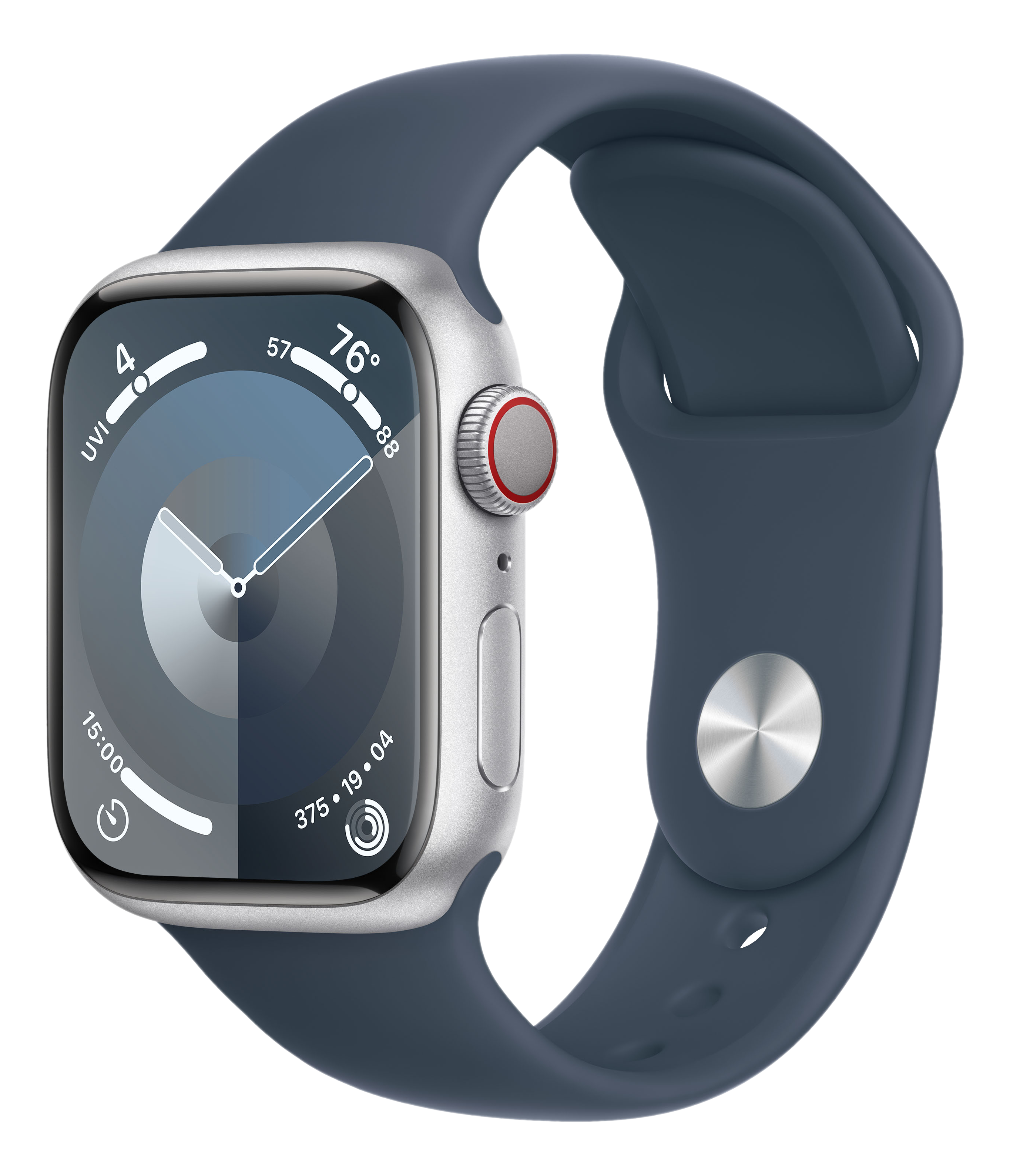 APPLE Watch Series 9 (GPS + Cellular, Alu) 41 mm - Smartwatch (M/L 150-200 mm, Fluorelastomer, Silber/Sturmblau)