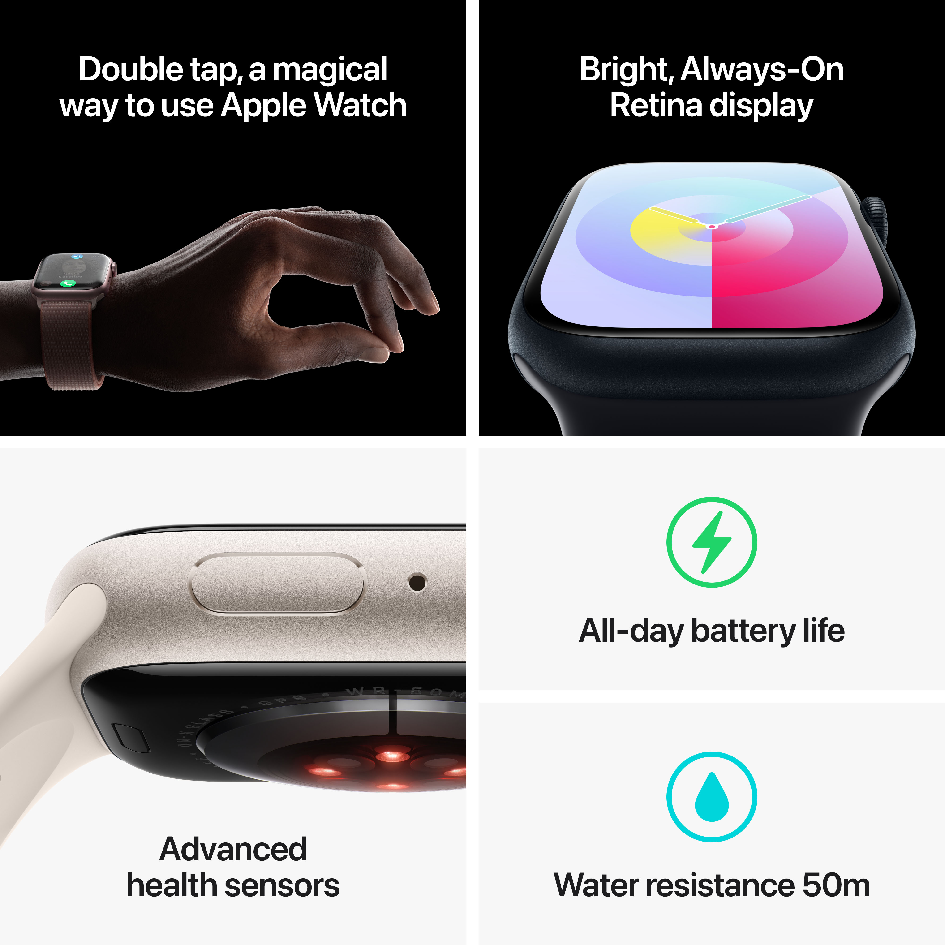 APPLE Watch Series 9 (GPS + Cellular, Alu) 41 mm - Smartwatch (M/L 150-200 mm, Fluorelastomer, Silber/Sturmblau)