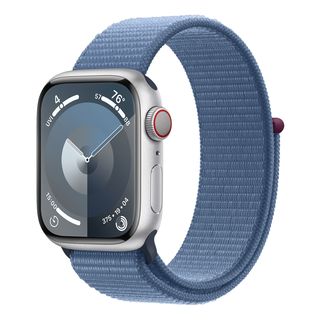 APPLE Watch Series 9 (GPS + Cellular, Alu) 41 mm - Smartwatch (Stufenlos verstellbar, Textil (Carbon Neutral), Silber/Winterblau)