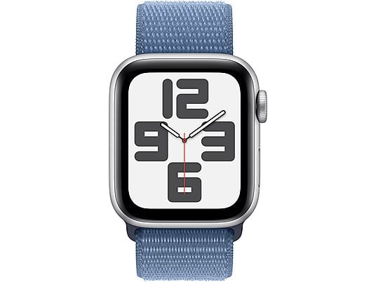 APPLE Watch SE (GPS) 40 mm - Smartwatch (Réglable en continu, Textile (Carbone Neutral), Argent/Bleu hivernal)