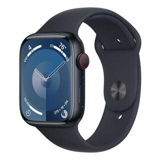 APPLE Watch Series 9 (GPS + Cellular, aluminium) 45 mm - Smartwatch (M/L 160-210 mm, Fluorélastomère, Midnight/Midnight)
