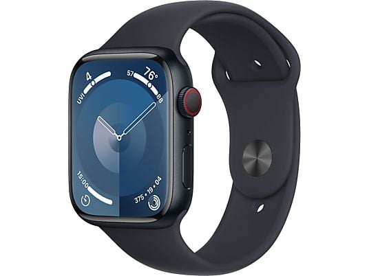 APPLE Watch Series 9 (GPS + Cellular, aluminium) 45 mm - Smartwatch (M/L 160-210 mm, Fluorélastomère, Midnight/Midnight)