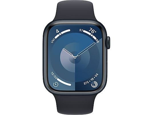 APPLE Watch Series 9 (GPS + Cellular, alluminio) 45 mm - Smartwatch (S/M 140-190 mm, fluoroelastomero, mezzanotte/mezzanotte)