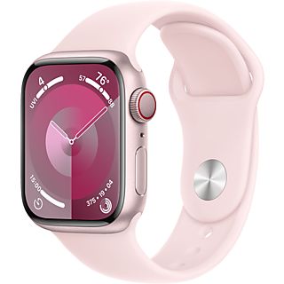 APPLE Watch Series 9 (GPS + Cellular, Alu) 41 mm - Smartwatch (S/M 130-180 mm, Fluorelastomer, Rosé/Hellrosa)