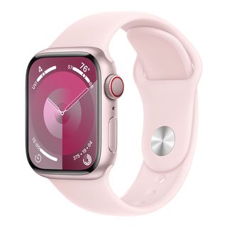 APPLE Watch Series 9 (GPS + Cellular, alluminio) 41 mm - Smartwatch (M/L 150-200 mm, Fluoroelastomero, Rosé/rosa chiaro)