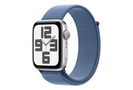 APPLE Watch SE (GPS) 44 mm - Smartwatch (Réglable en continu, Textile (Carbon Neutral), Argent/Bleu hivernal)