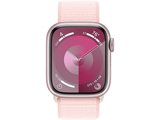 APPLE Watch Series 9 (GPS + Cellular, Alu) 41 mm - Smartwatch (Réglable en continu, Textile (neutre en carbone), Rosé/Rose clair)