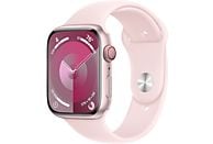 APPLE Watch Series 9 (GPS + Cellular, aluminium) 45 mm - Smartwatch (S/M 140-190 mm, Fluorélastomère, Rosé/Rose clair)