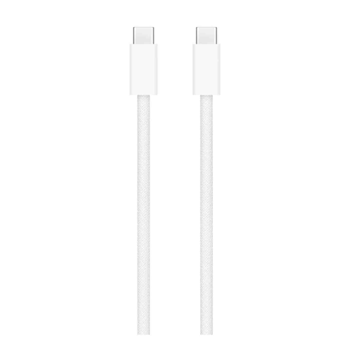 Due cavi USB-C bianchi con connettori USB-C su ciascuna estremità.