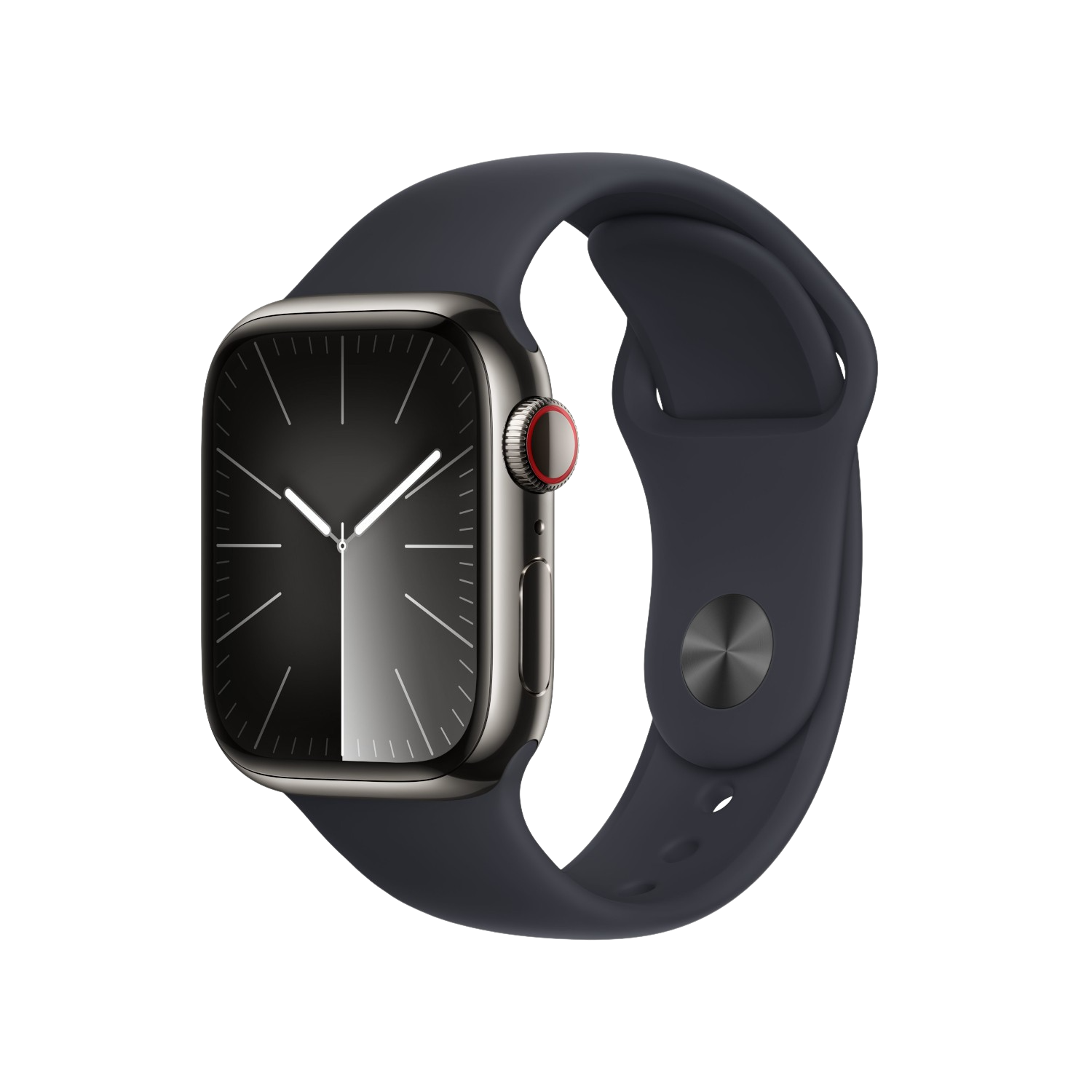 APPLE Watch Series 9 GPS + Cellular 41 mm Boîtier Stainless Steel Graphite, Bracelet Sport Band Midnight - S/M (MRJ83QF/A)