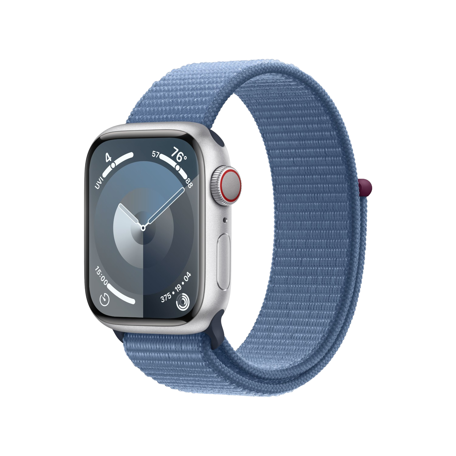 APPLE Watch Series 9 GPS + Cellular 41 mm Boîtier aluminium Silver, Bracelet Sport Loop Winter Blue (MRHX3QF/A)