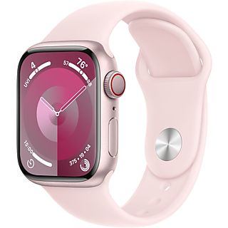 APPLE Watch Series 9 GPS + Cellular 41 mm Boîtier aluminium Pink, Bracelet Sport Band Light Pink - S/M (MRHY3QF/A)