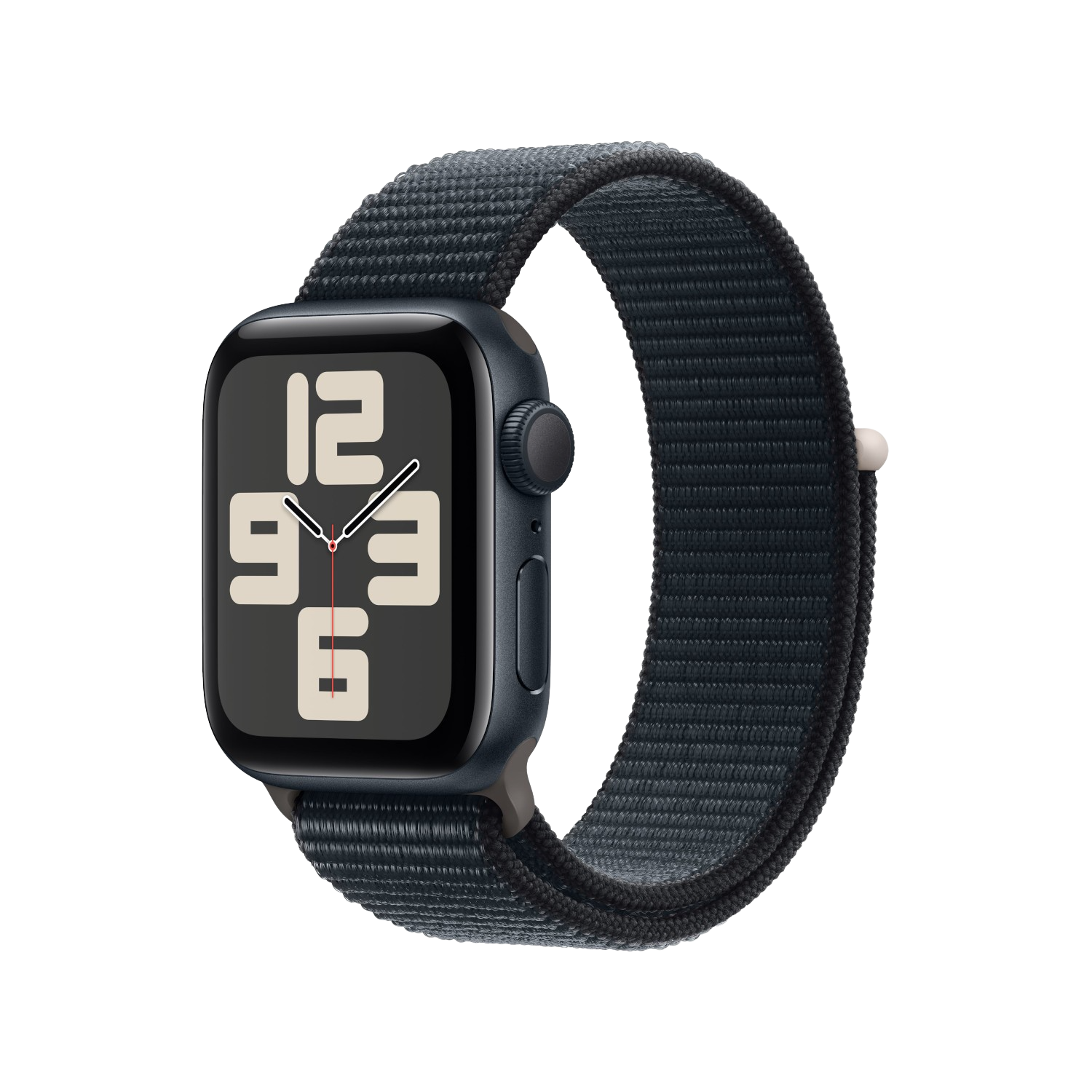 Une Apple Watch bleu foncé avec un bracelet bleu foncé. Le cadran affiche l'heure 12:36.