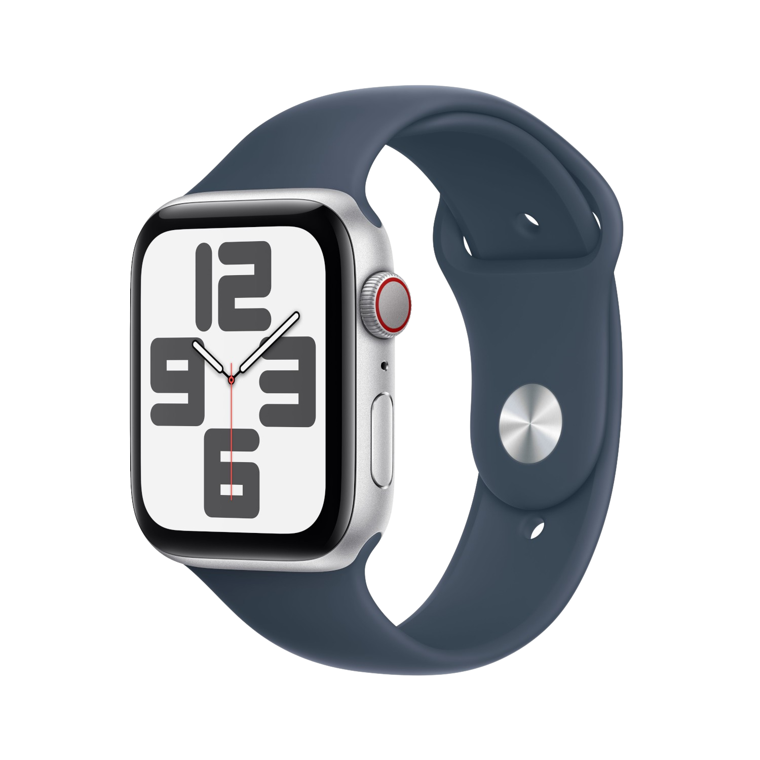 APPLE Watch SE GPS + Cellular 44 mm Boîtier aluminium Silver, Bracelet Sport Band Storm Blue - S/M (MRHF3QF/A)