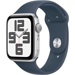 APPLE Watch SE GPS 44 mm Silver Aluminium kast, Storm Blue Sport Band - S/M (MREC3QF/A)