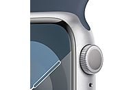 APPLE Watch Series 9 GPS 41mm Boîtier aluminium Silver, Bracelet Sport Storm Blue - S/M (MR903QF/A)