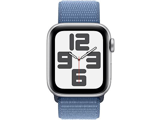 APPLE Montre SE (GPS + Cellular) 40 mm - Smartwatch (Réglable en continu, Textile (neutre en carbone), Silver/Winter Blue)