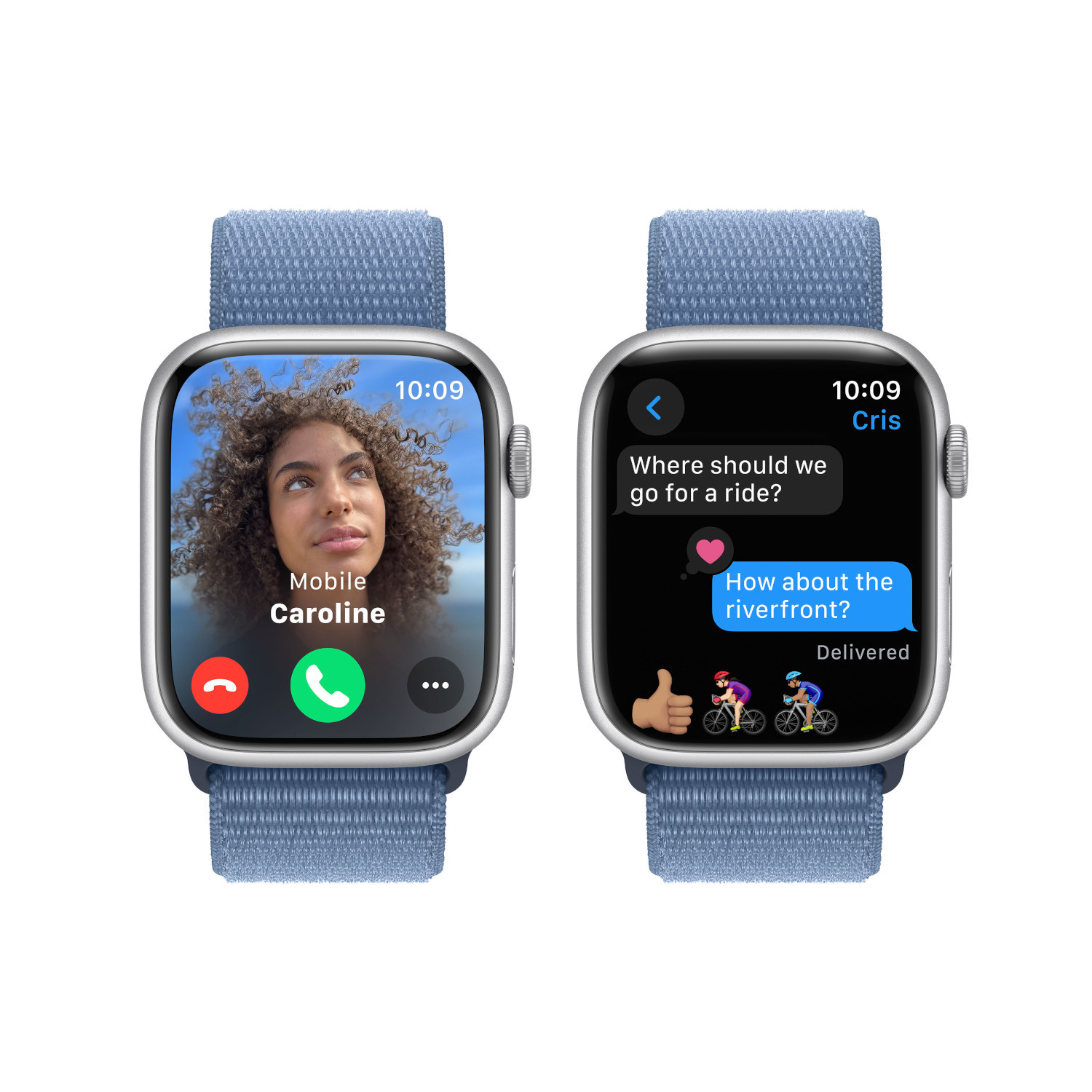 APPLE Watch Series 9 GPS 45mm Boîtier aluminium Silver, Bracelet Sport Loop Winter Blue (MR9F3QF/A)