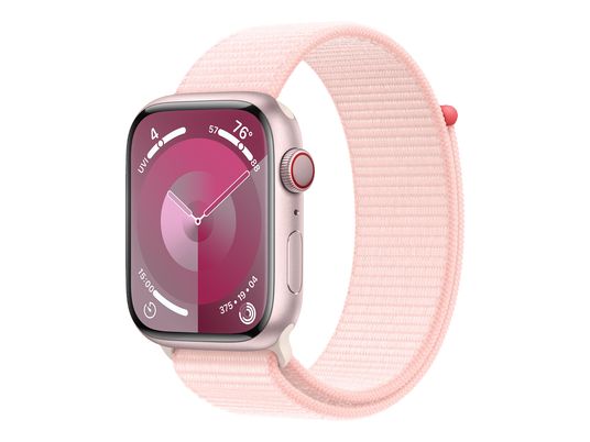 APPLE Watch Series 9 (GPS + Cellular, alluminio) 45 mm - Smartwatch (Regolabile in continuo, Tessuto (Carbon Neutral), Rosé/rosa chiaro)