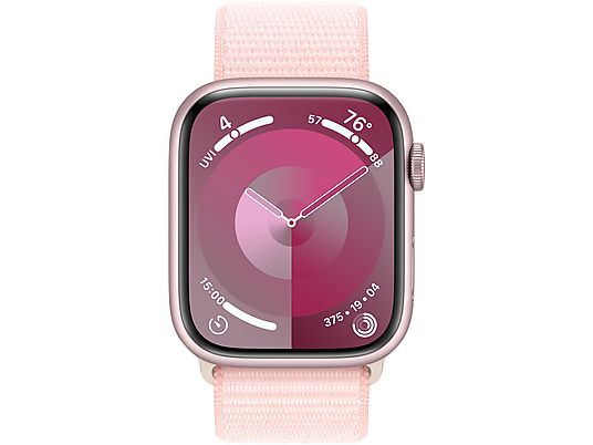 APPLE Watch Series 9 (GPS + Cellular, Alu) 45 mm - Smartwatch (Réglable en continu, Textile (Carbon Neutral), Rosé/Rose Clair)