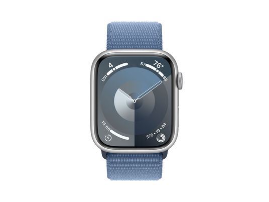 APPLE Watch Series 9 (GPS + Cellular, aluminium) 45 mm - Smartwatch (Réglable en continu, Textile (neutre en carbone), Silver/Winter Blue)