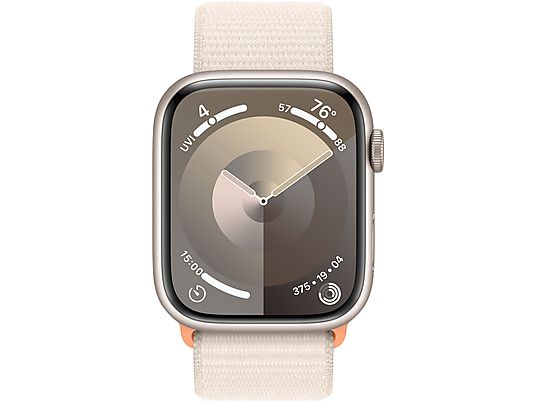 APPLE Watch Series 9 (GPS + Cellular, Alu) 45 mm - Smartwatch (Stufenlos verstellbar, Textil (Carbon Neutral), Polarstern/Polarstern)