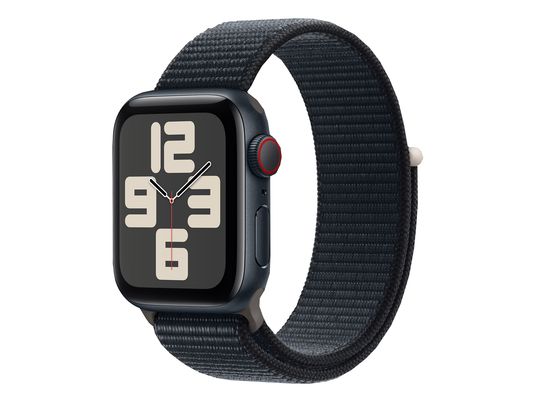 APPLE Watch SE (GPS + Cellular) 44 mm - Smartwatch (Réglable en continu, Textile (Carbon Neutral), Minuit/Minuit)