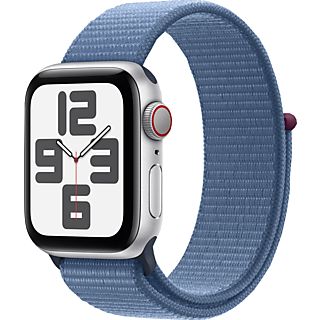 APPLE Watch SE (GPS + Cellular) 44 mm - Smartwatch (Réglable en continu, Textile (neutre en carbone), Silver/Winter Blue)