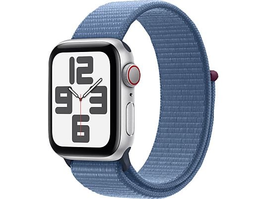 APPLE Watch SE (GPS + cellulare) 44 mm - Smartwatch (Regolabile in continuo, Tessuto (Carbon Neutral), Argento/blu invernale)