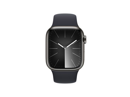 APPLE Watch Series 9 (GPS + cellulare, acciaio inossidabile) 41 mm - Smartwatch (S/M 130-180 mm, fluoroelastomero, grafite/mezzanotte)
