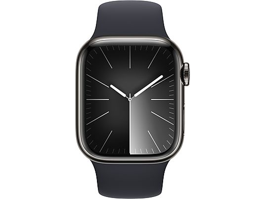 APPLE Watch Series 9 (GPS + cellulare, acciaio inossidabile) 41 mm - Smartwatch (S/M 130-180 mm, fluoroelastomero, grafite/mezzanotte)