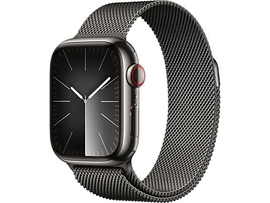 APPLE Watch Series 9 (GPS + Cellular, Inox) 41 mm - Smartwatch (Réglable en continu, Inox, Graphite/Graphite)