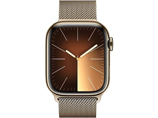 APPLE Watch Series 9 (GPS + Cellular, Edelstahl) 41 mm - Smartwatch (Stufenlos verstellbar, Edelstahl, Gold/Gold)
