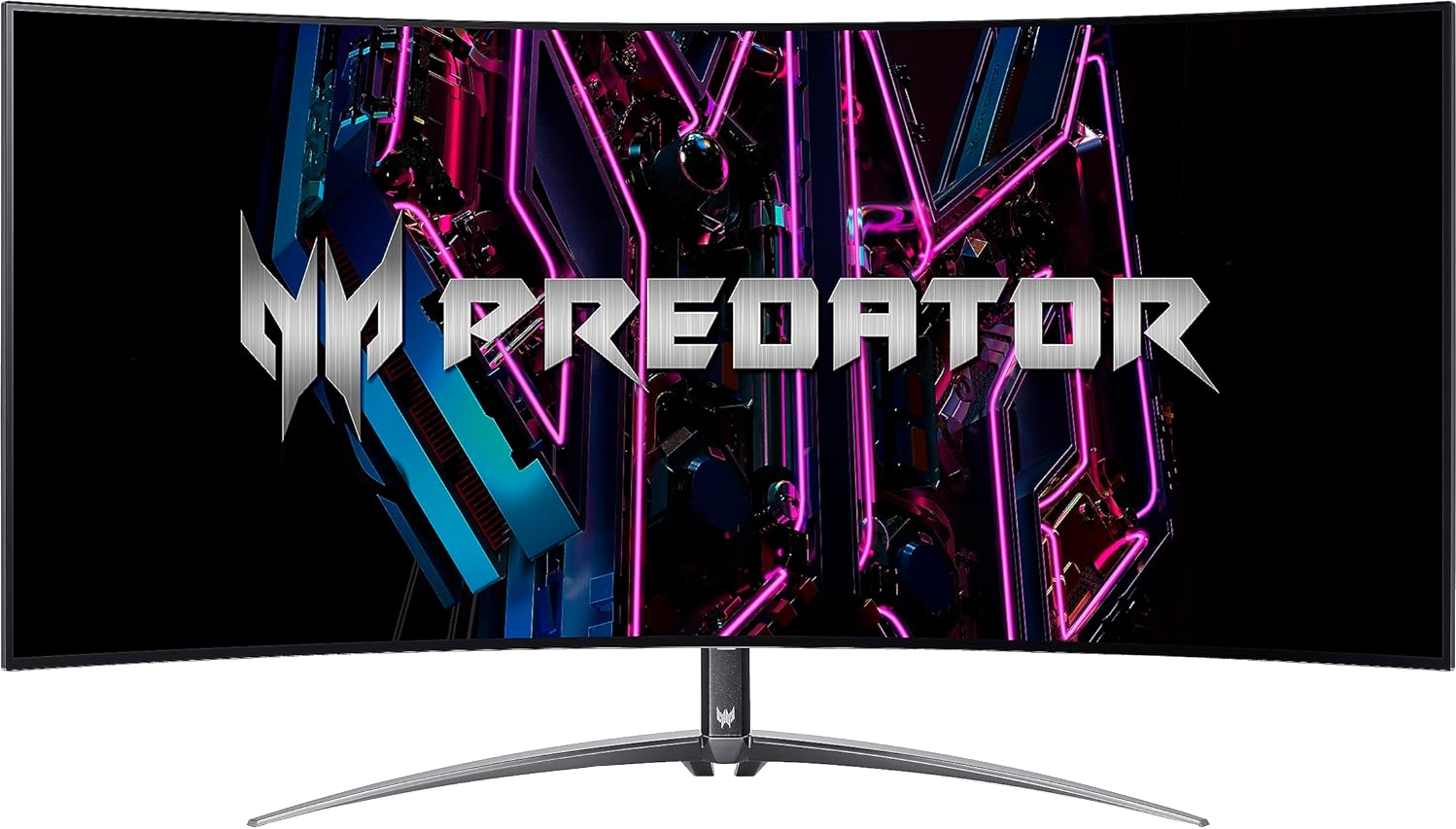 Gebogener Predator-Monitor mit schwarzem Hintergrund. Das Predator-Logo befindet sich in der Mitte.
