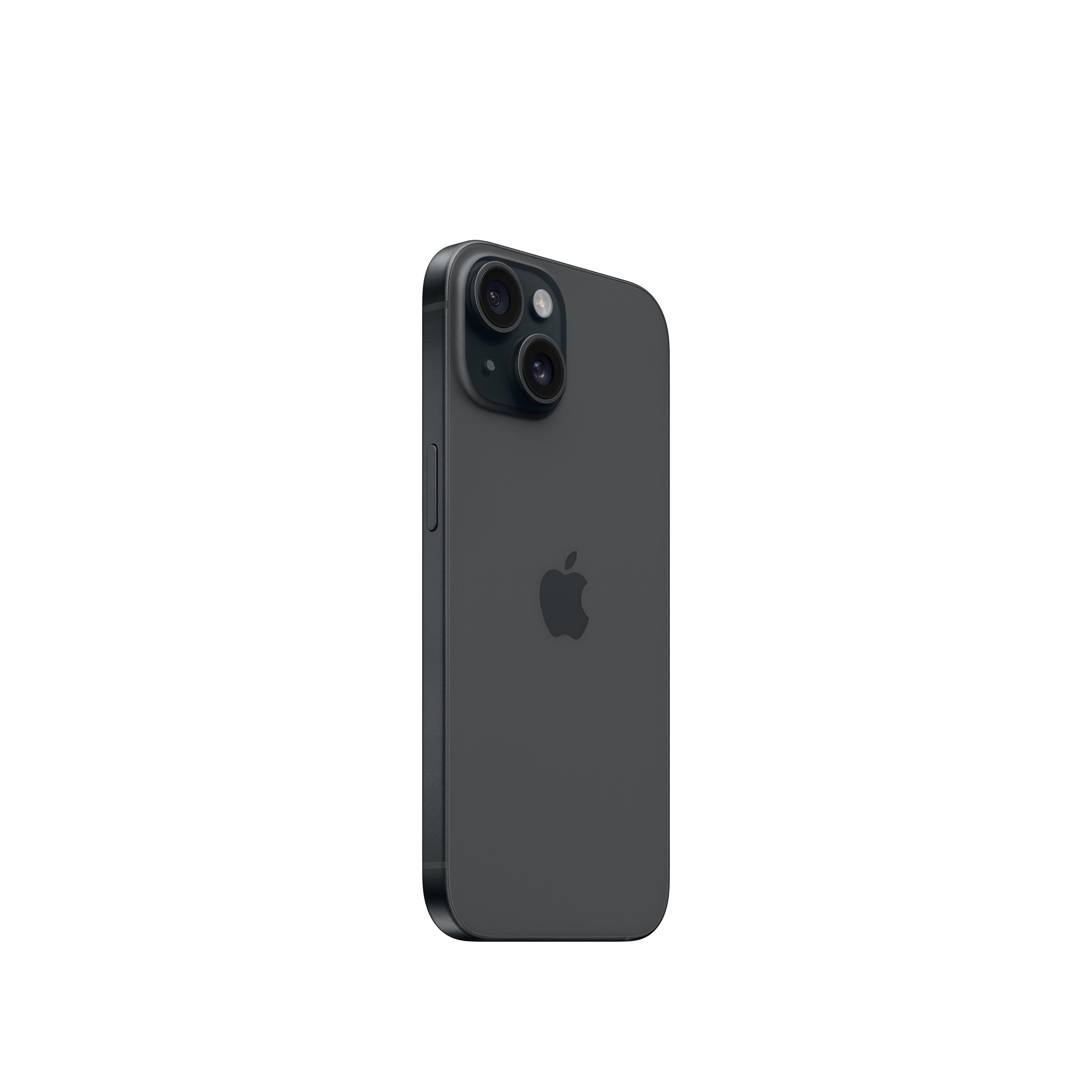 Ein dunkelgraues iPhone 14 Pro auf weißem Hintergrund. Die Rückseite zeigt die Kameralinsen.