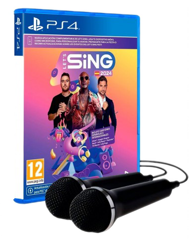 Una caja de juego de PlayStation 4 con micrófonos y una portada del juego.