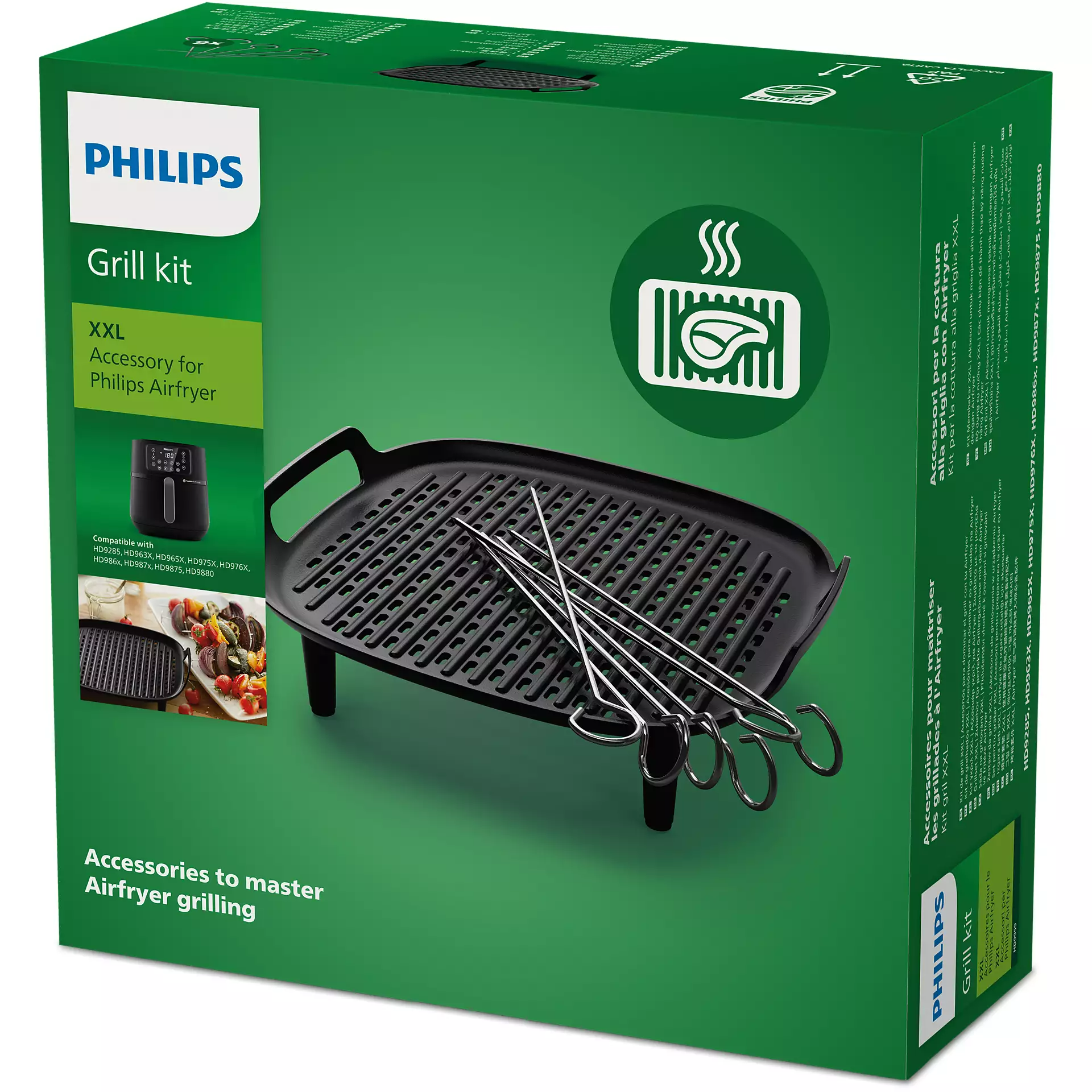 Philips grillszett doboz grill, csipeszek és kiegészítő képekkel.