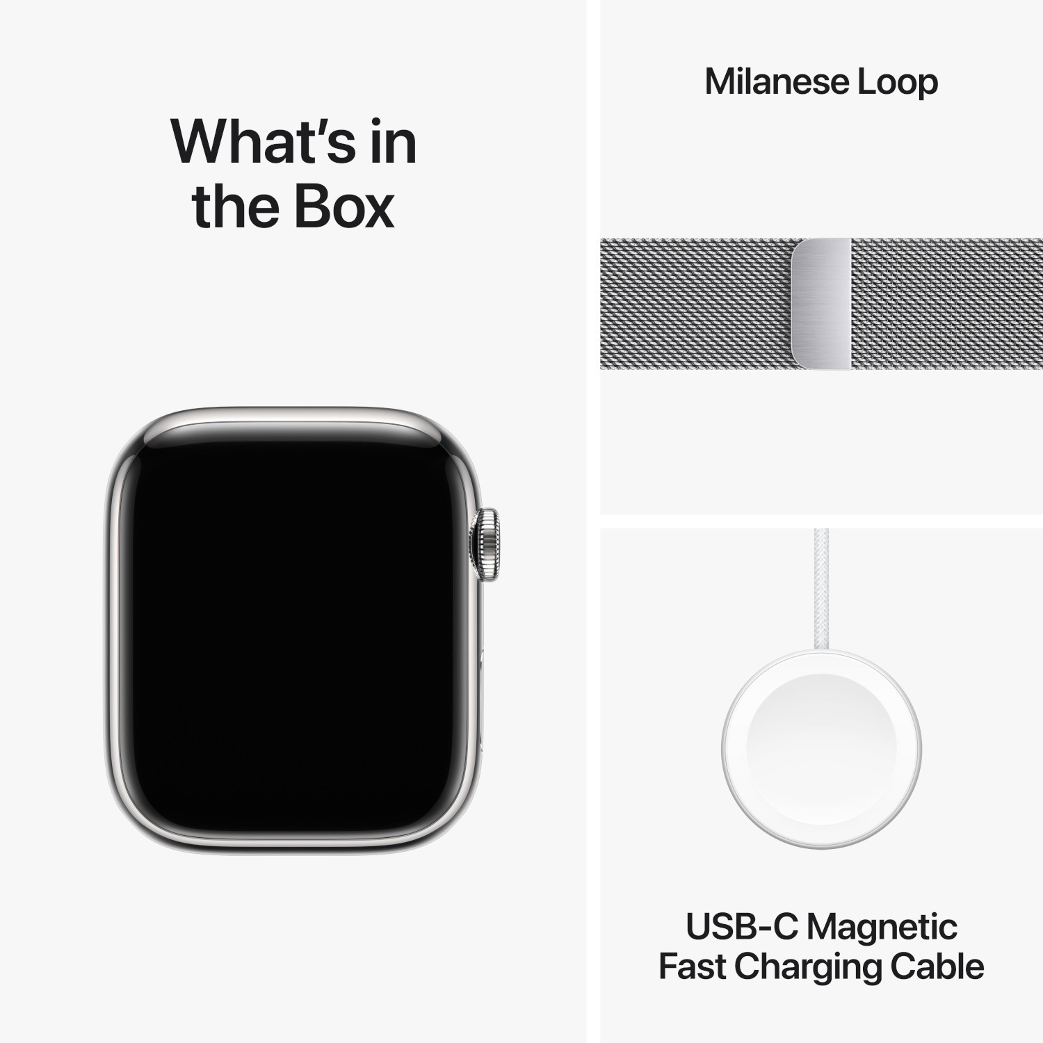 APPLE Watch Series 9 GPS + Cellular 45 mm Boîtier Stainless Steel Silver, Bracelet Milanese Loop Silver (MRMQ3QF/A)