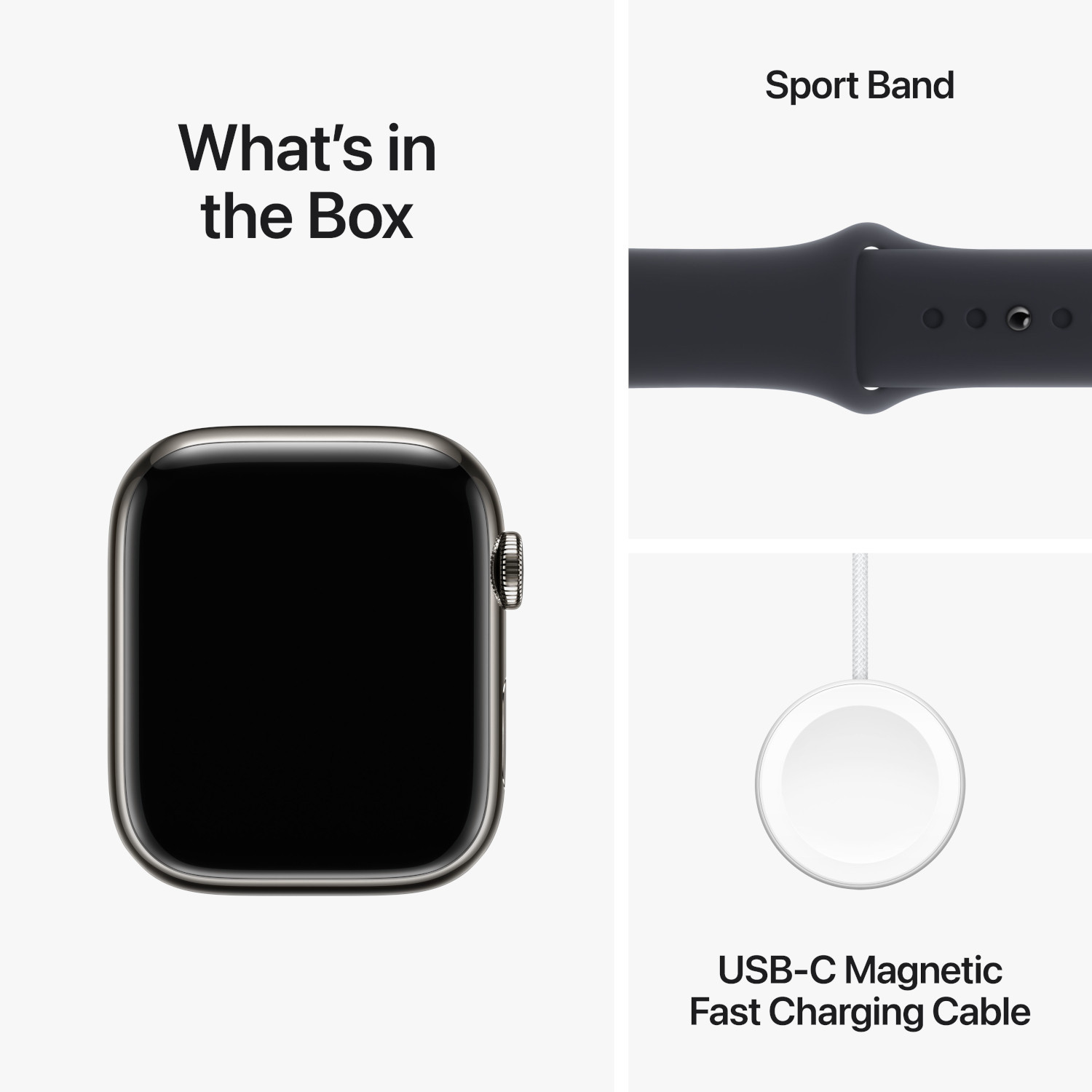 APPLE Watch Series 9 GPS + Cellular 45 mm Boîtier Stainless Steel Graphite, Bracelet Sport Band Midnight - S/M (MRMV3QF/A)