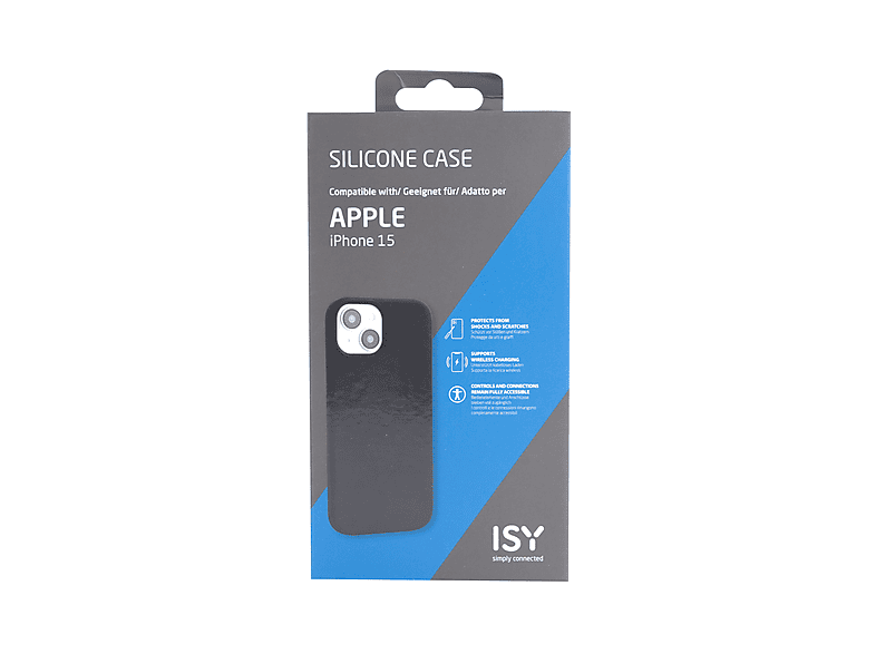 Funda móvil - ISY ISC 2333 , Para Apple iPhone 15, Silicona, Antisalpicaduras, A prueba de golpes, Negro